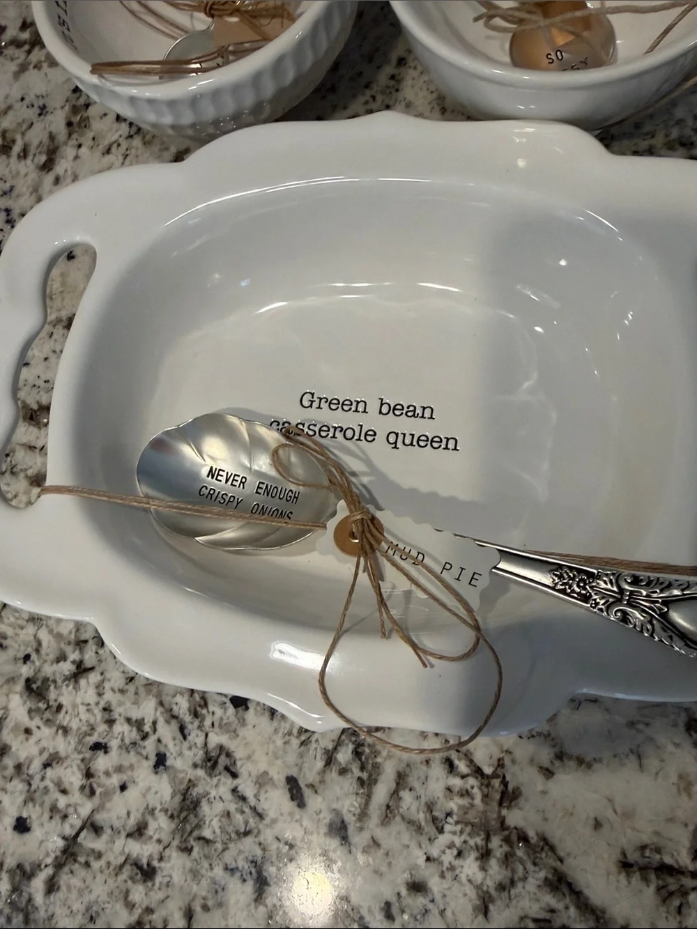 New Mudpie White Ceramic Serving Dish and Dip Bowls Set